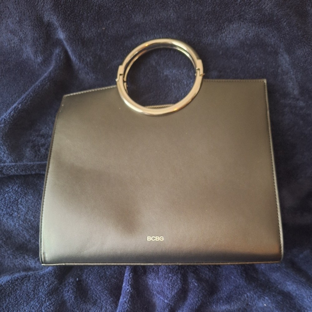 BCBG Black Handbag with Silvertone Accent Handles